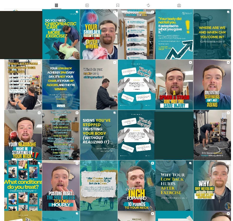 Instagram grid for a chiropractic clinic client
