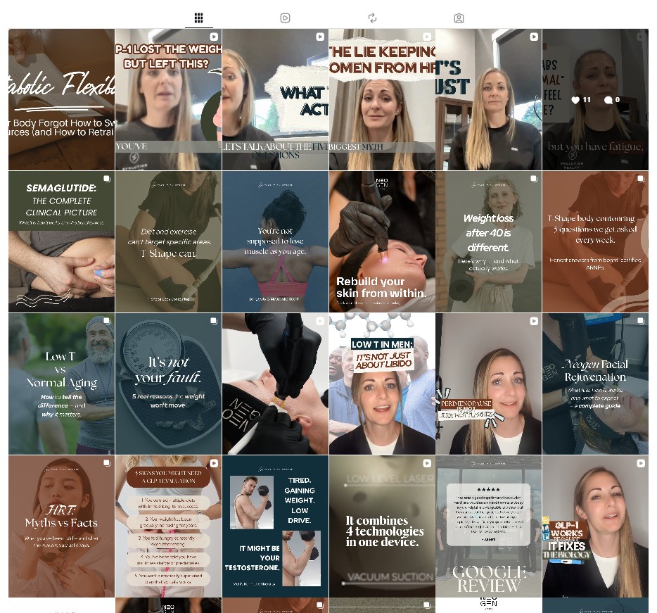 Instagram grid for a wellness clinic client