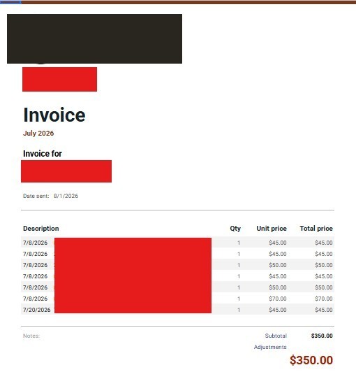 Client invoice sample